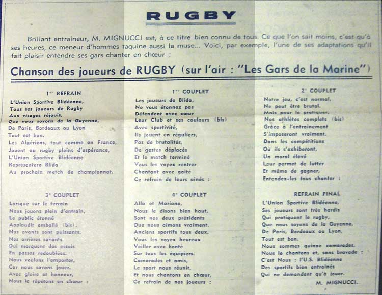 La chanson des rugbymen  Blida